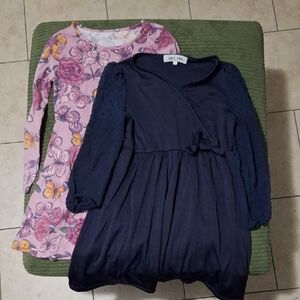 Girls' Floral and Navy Dress Set